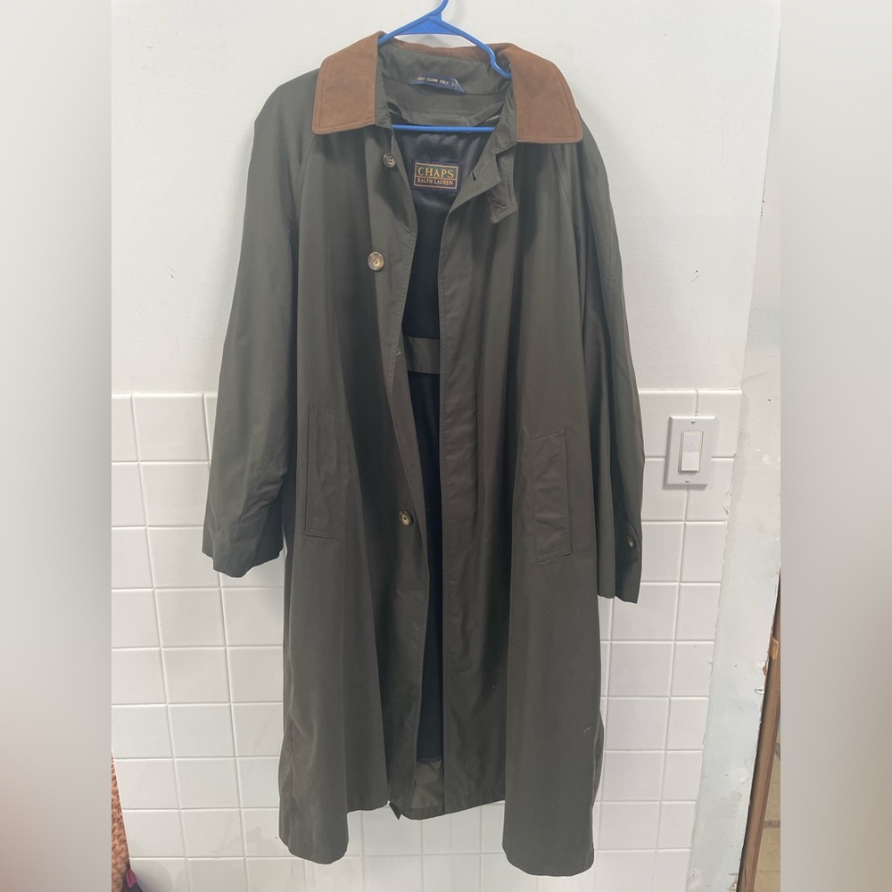 Chaps Ralph Lauren Mens Olive Long Trench Coat Overcoat Classic 42S